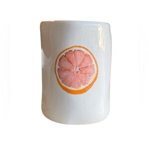 Rae Dunn White Mug with Orange Slice Design and pink interior